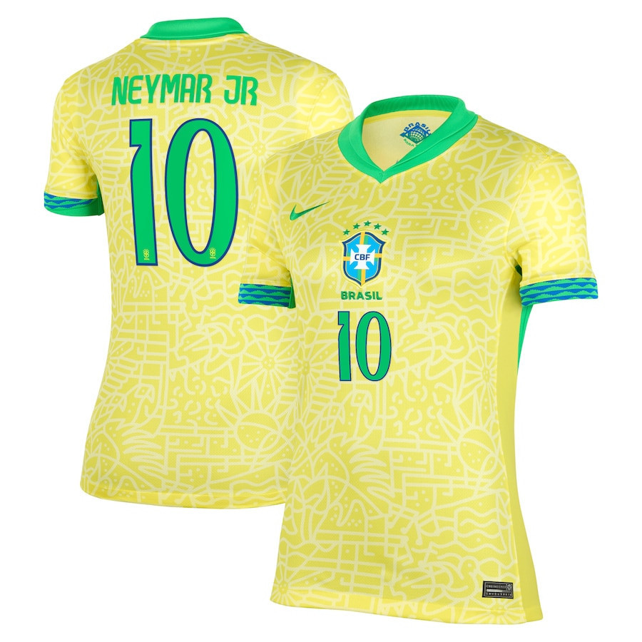 Neymar Jr. 10 Brazil National Team 2024 Home Stadium Women Jersey – Yellow
