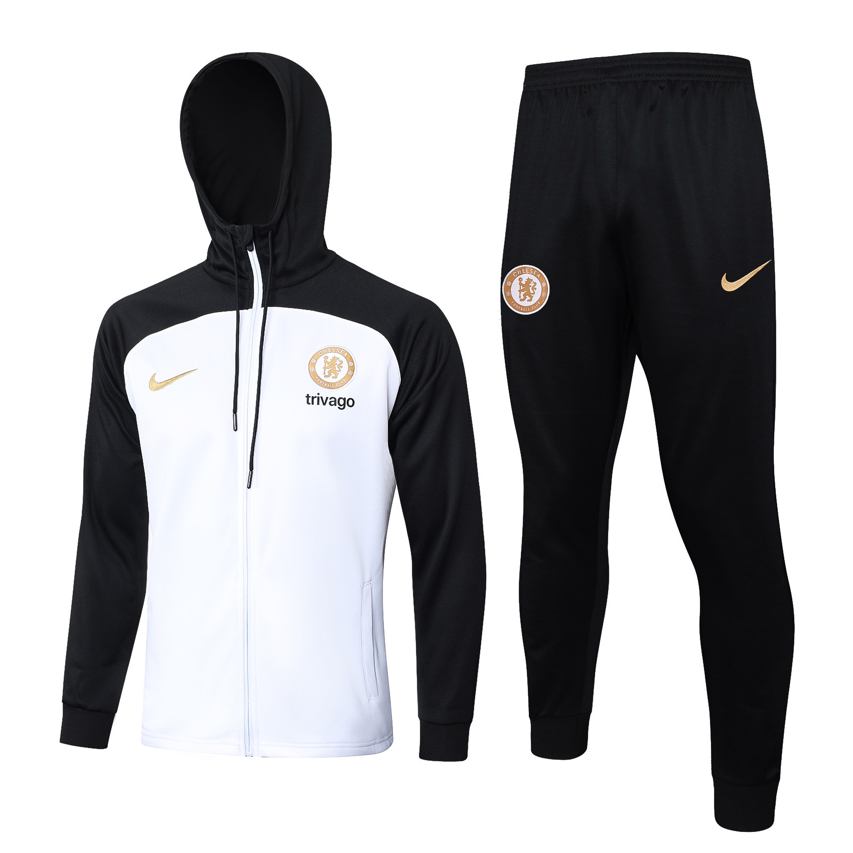 Chelsea Training Top Hooded Set 23/24 – Black/White/Gold