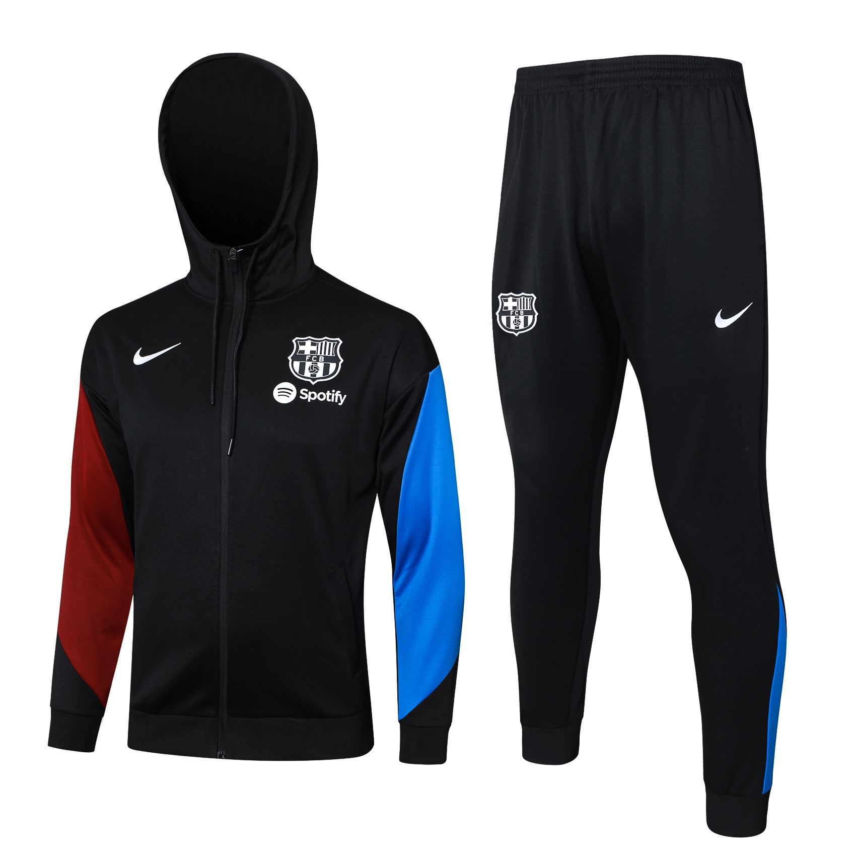 Barcelona Full Zipper Training Top Hooded Set 24/25 – Black/Red/Blue