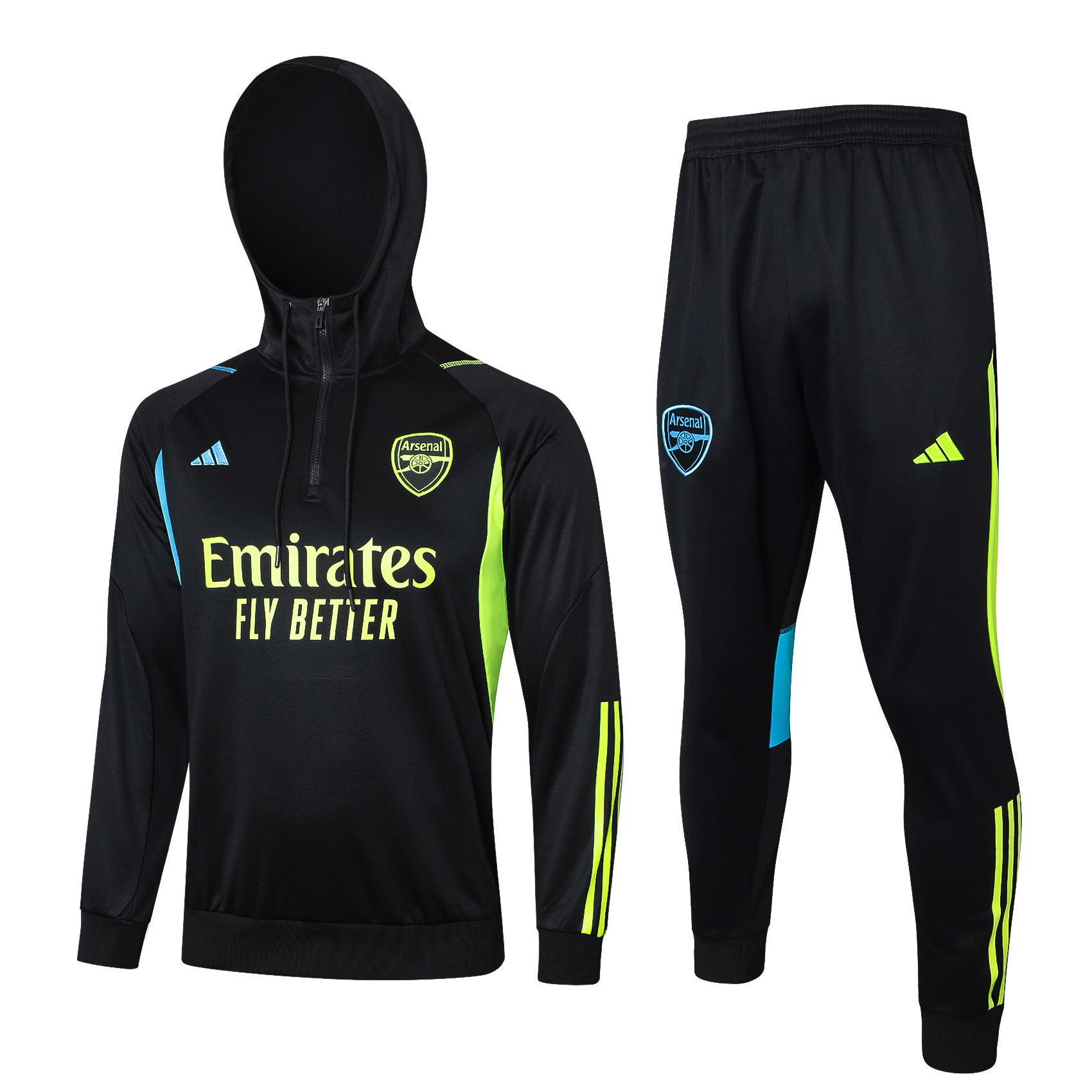 Arsenal Training Top Hooded Set 23/24 – Black/Blue/Volt