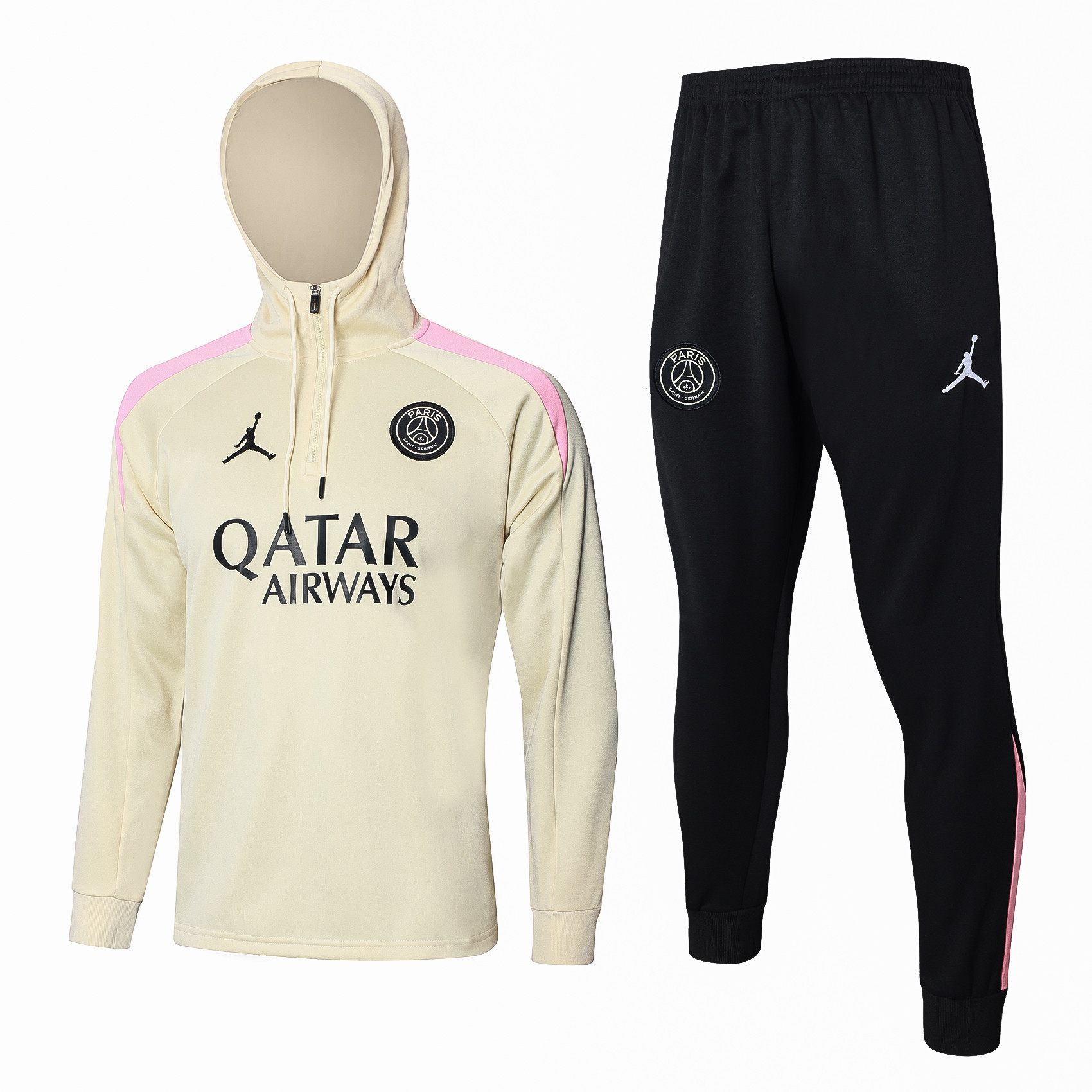 Paris Saint Germain Training Top Hooded Set 24/25 – Beige/Black/Pink