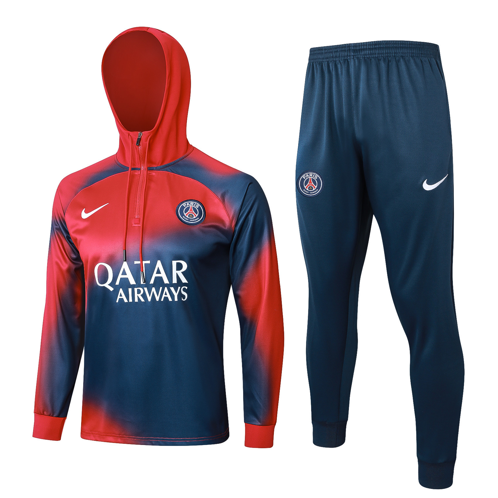 Paris Saint-Germain Training Top Hooded Set 23/24 – Navy/Red Ombre