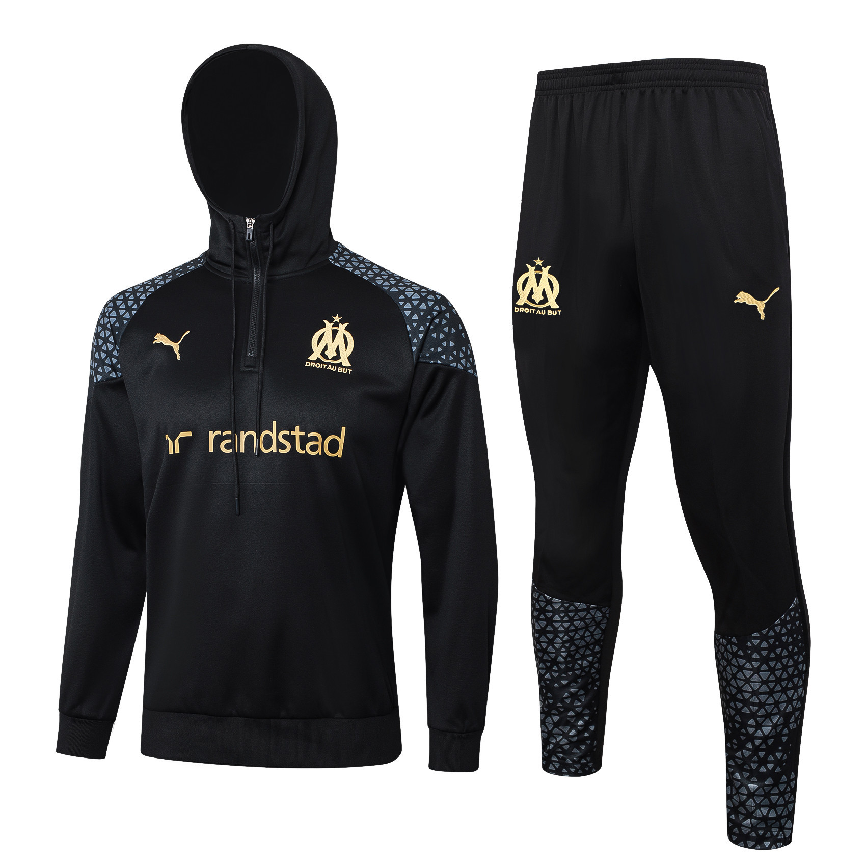 Olympique Marseille Training Top Hooded Set 23/24 – Black/Grey