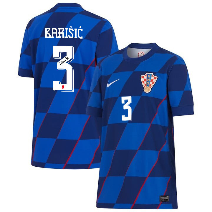 Borna Barii? 3 Signed Croatia National Team 2024 Away YOUTH Jersey Autographed – Navy