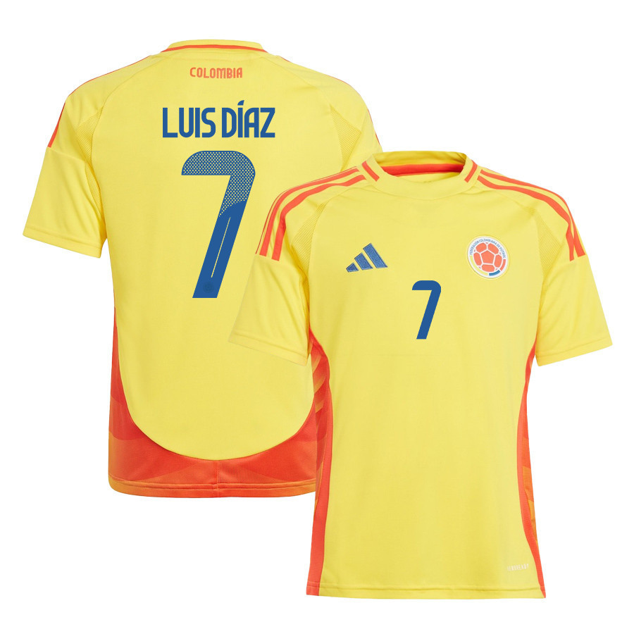 Luis Daz 7 Colombia National Team 2024/25 Home YOUTH Jersey – Yellow