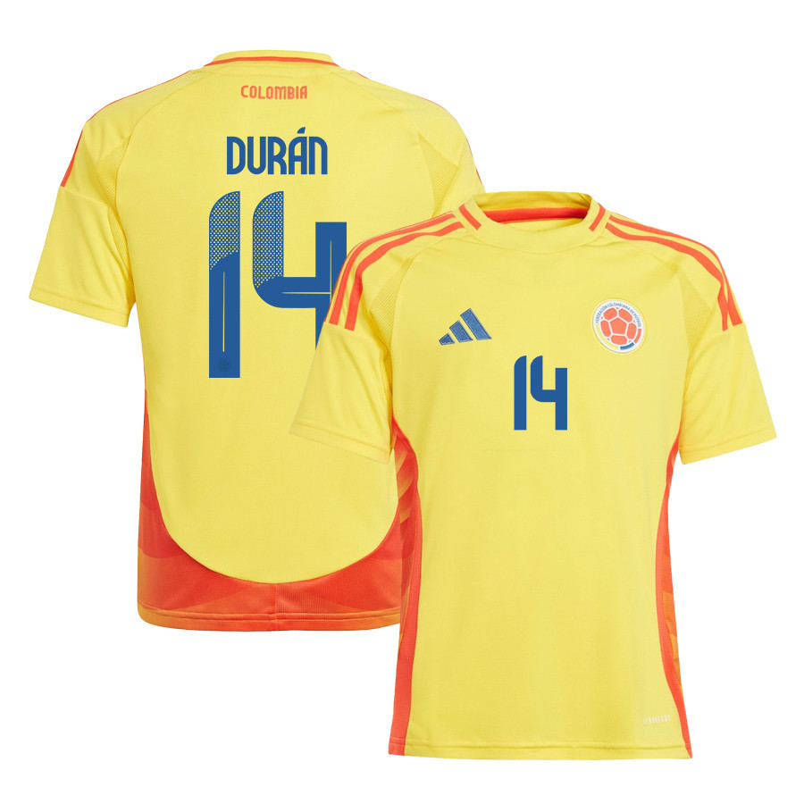 Jhon Durn 14 Colombia National Team 2024/25 Home YOUTH Jersey – Yellow