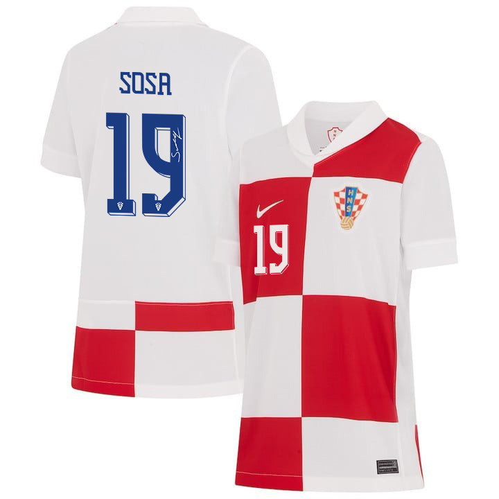 Borna Sosa 19 Signed Croatia National Team 2024 Home YOUTH Jersey Autographed – White