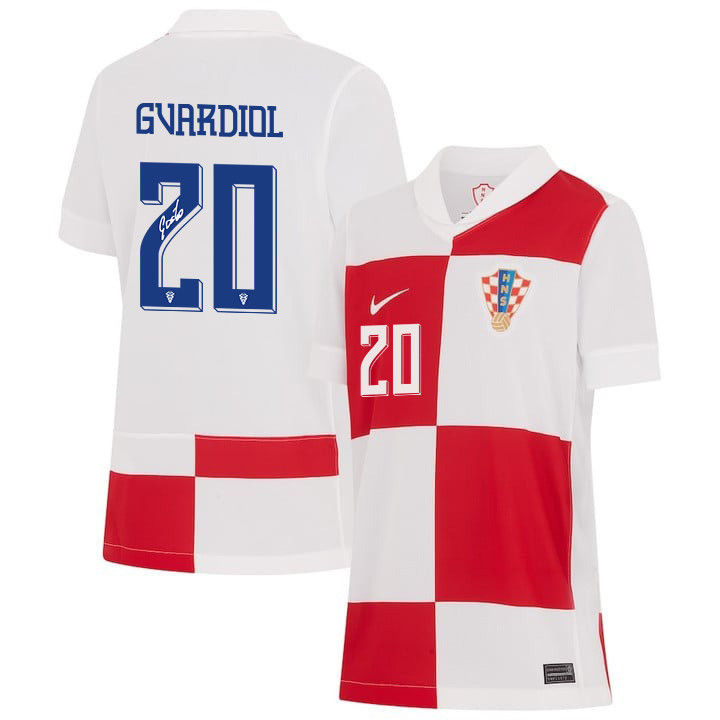 Joko Gvardiol 20 Signed Croatia National Team 2024 Home YOUTH Jersey Autographed – White