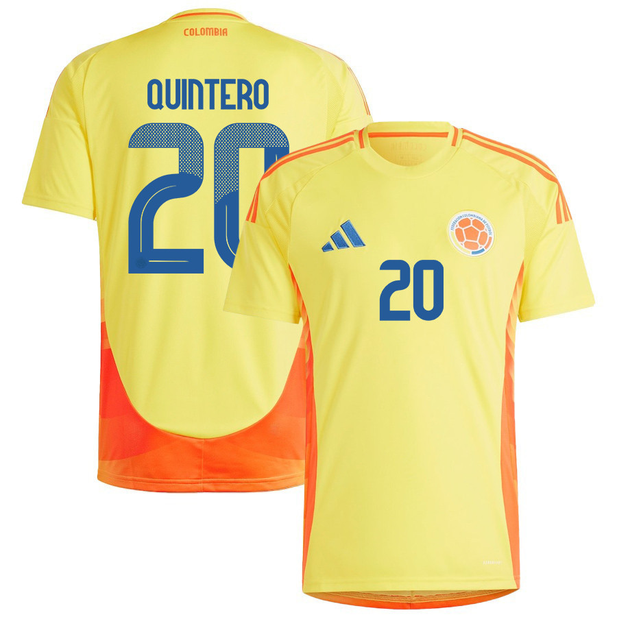 Juan Quintero 20 Colombia National Team 2024/25 Home Men Jersey – Yellow