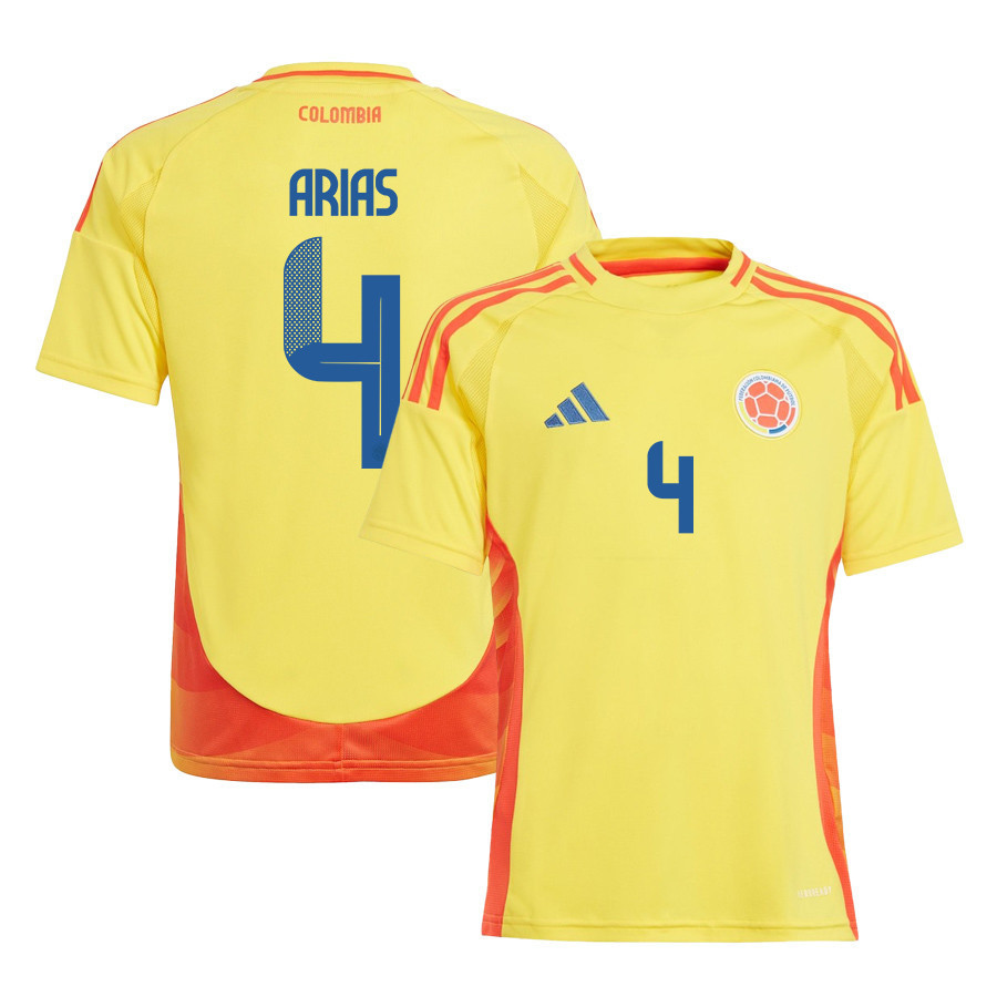 Santiago Arias 4 Colombia National Team 2024/25 Home YOUTH Jersey – Yellow