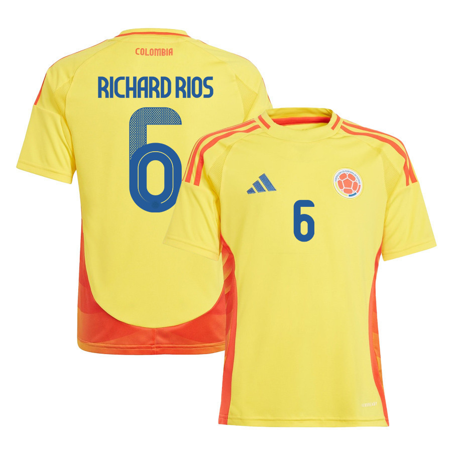 Richard Rios 6 Colombia National Team 2024/25 Home YOUTH Jersey – Yellow