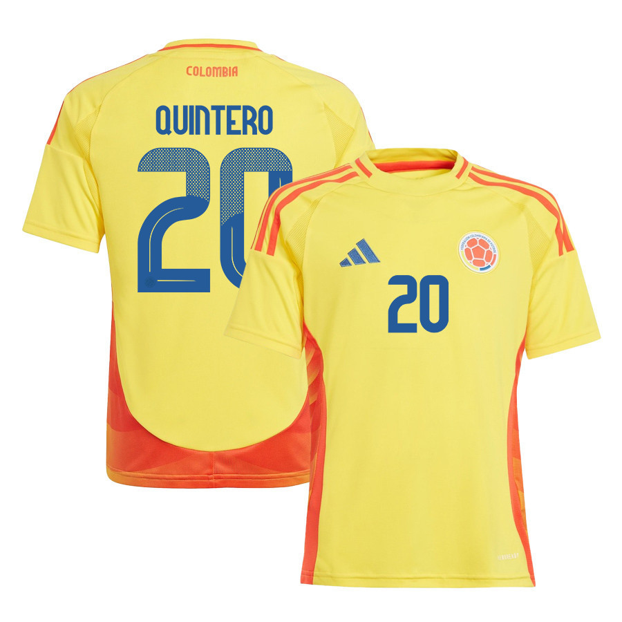 Juan Quintero 20 Colombia National Team 2024/25 Home YOUTH Jersey – Yellow