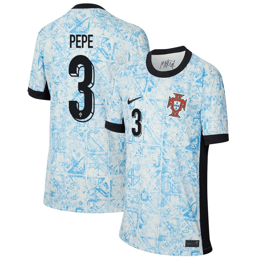 Pepe 3 Portugal National Team 2024/25 Away YOUTH Jersey – Cream/Blue