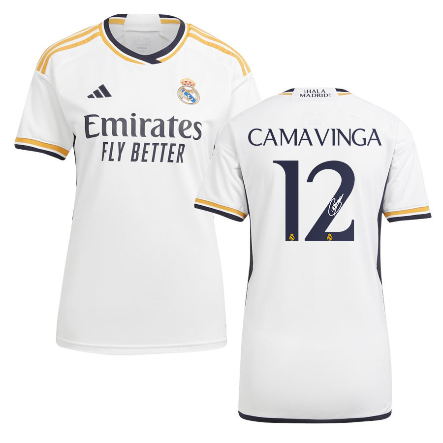 Eduardo Camavinga 12 Signed Real Madrid 2023/24 White Home Autographed – Women