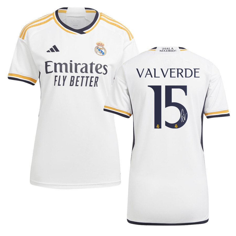 Federico Valverde 15 Signed Real Madrid 2023/24 White Home Autographed – Women