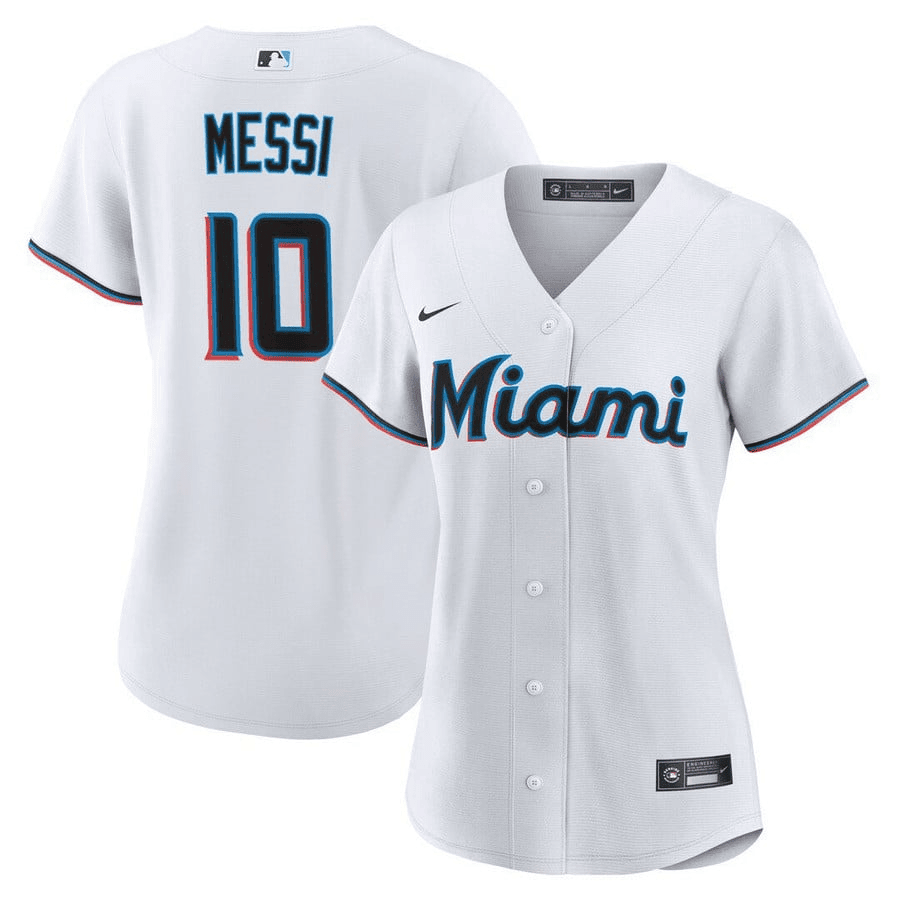 Lionel Messi Miami Marlins Baseball Cool Base Jersey – Women Stitched – White