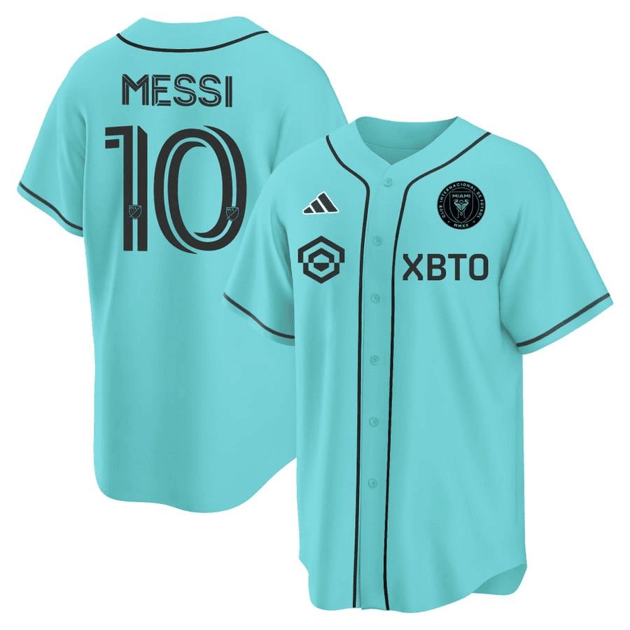 Lionel Messi Inter Miami Baseball Cool Base Jersey – Stitched Men Jersey – Tourquise