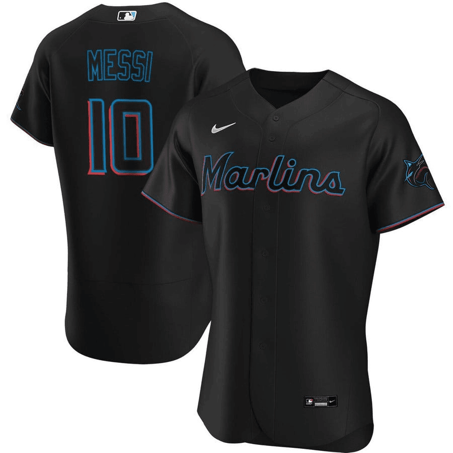 Lionel Messi Miami Marlins Baseball Cool Base Elite Jersey – Stitched Men Jersey – Black
