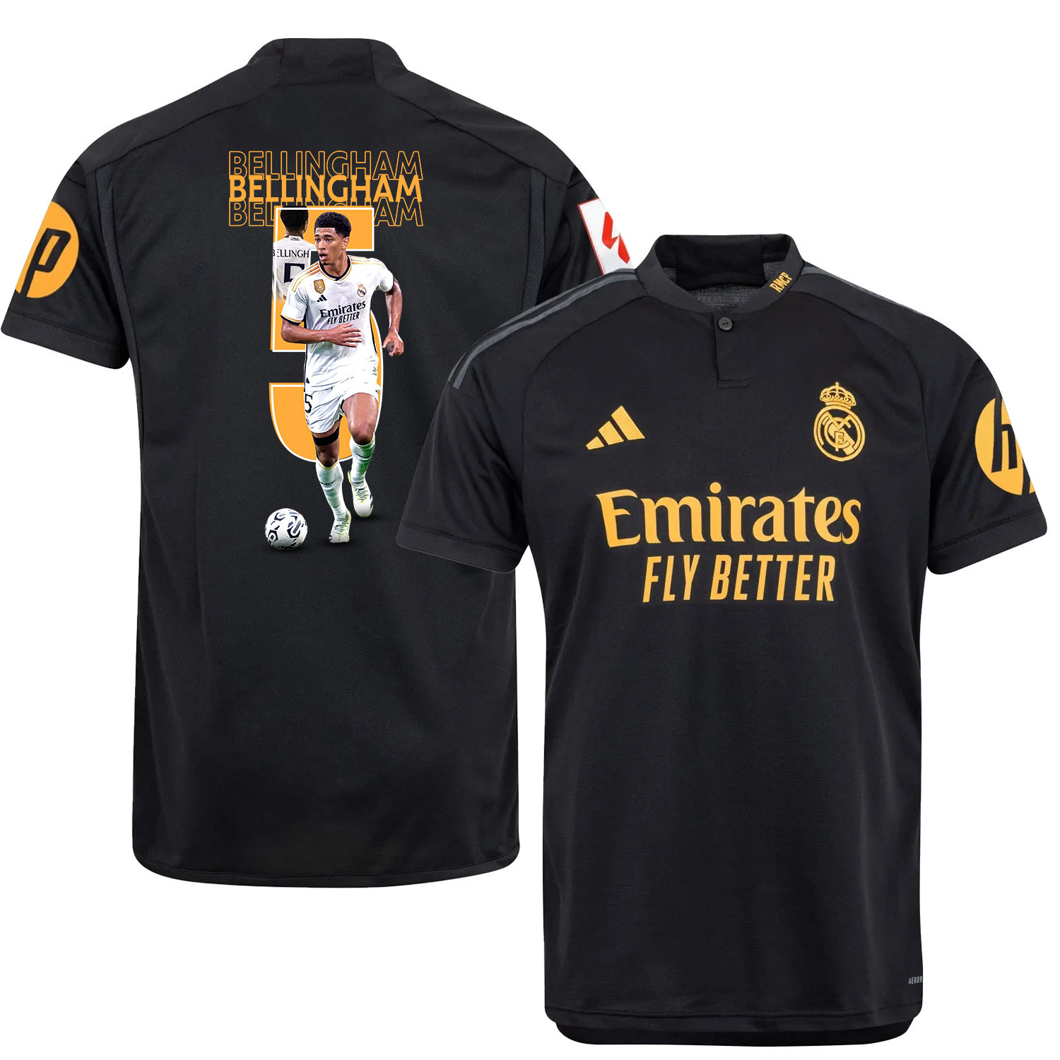 Bellingham 5 Real Madrid Third Jersey Black Fan Art LA LIGA Patch