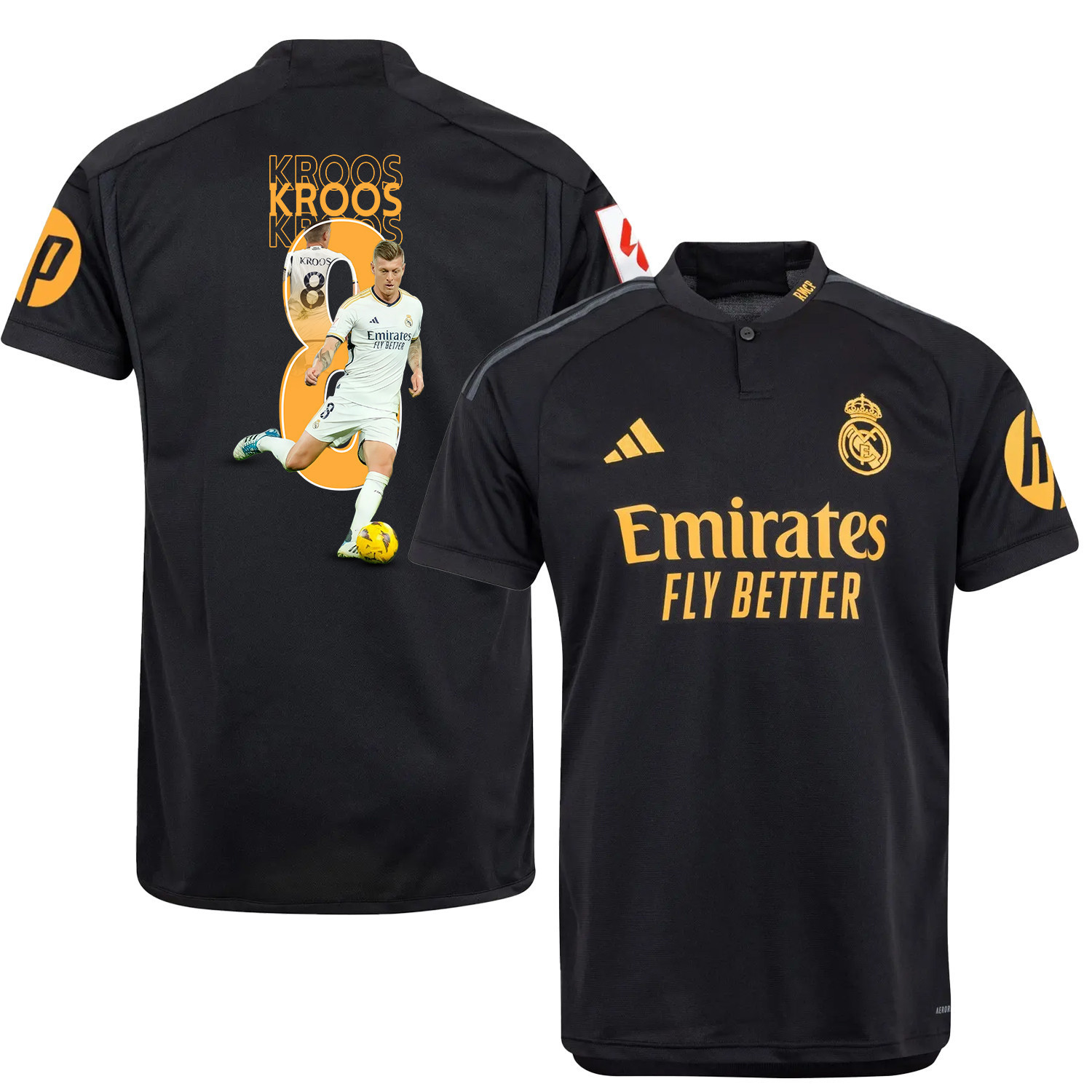 Toni Kroos 8 Real Madrid Third Jersey Black Fan Art LA LIGA Patch