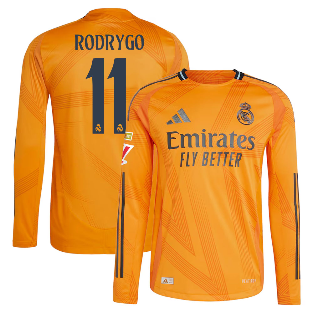 #11 Rodrygo Real Madrid 2024/25 Away Long Sleeve Player Jersey  Orange
