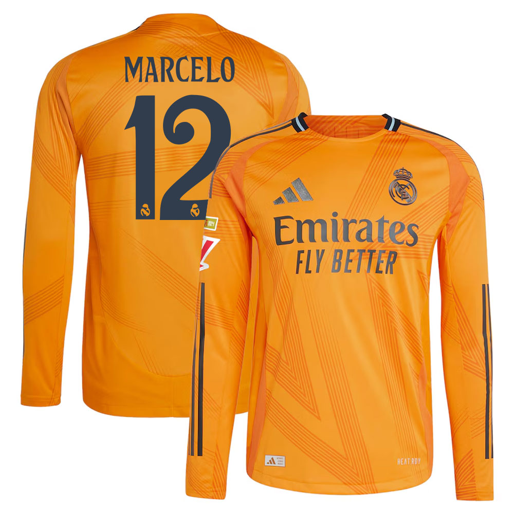 #12 Marcelo Vieira Real Madrid 2024/25 Away Long Sleeve Player Jersey  Orange
