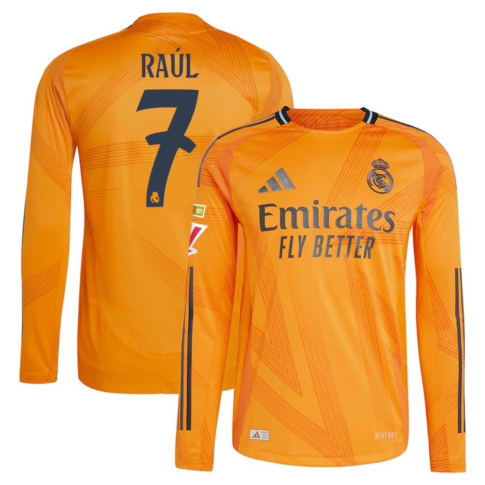 #7 Ral Gonzlez Blanco Real Madrid 2024/25 Away Long Sleeve Player Jersey  Orange
