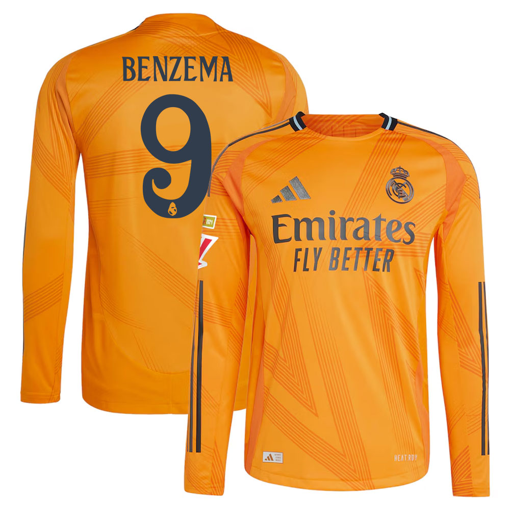 #9 Karim Benzema Real Madrid 2024/25 Away Long Sleeve Player Jersey  Orange