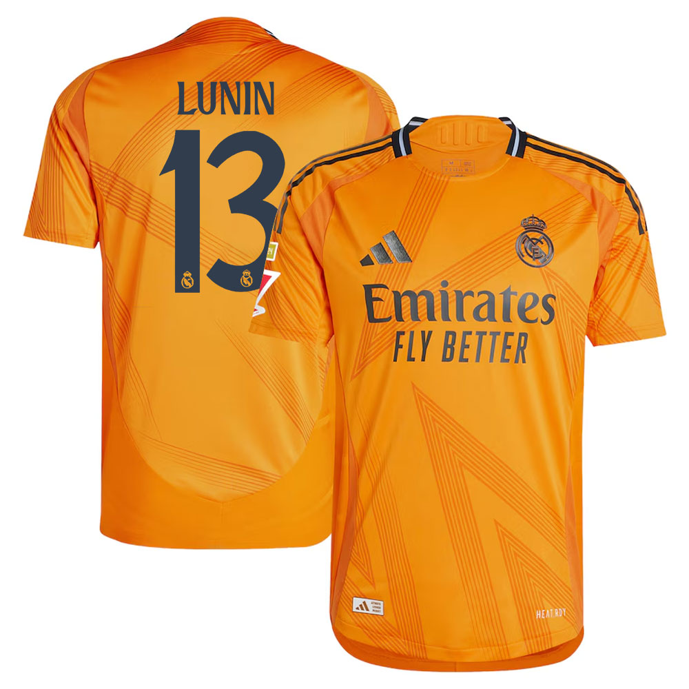 #13 Andriy Lunin Real Madrid 2024/25 Away Sleeve Player Jersey  Orange