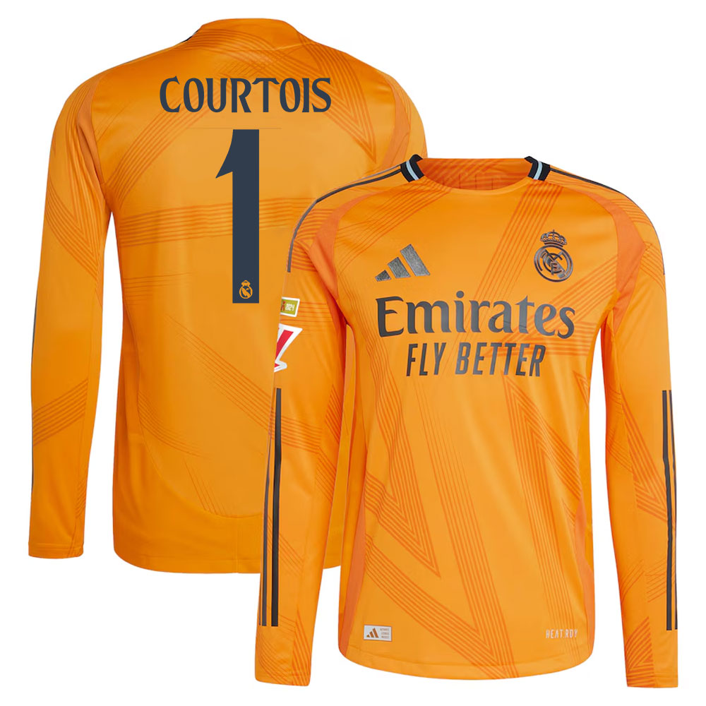#1 Thibaut Courtois Real Madrid 2024/25 Away Long Sleeve Player Jersey  Orange