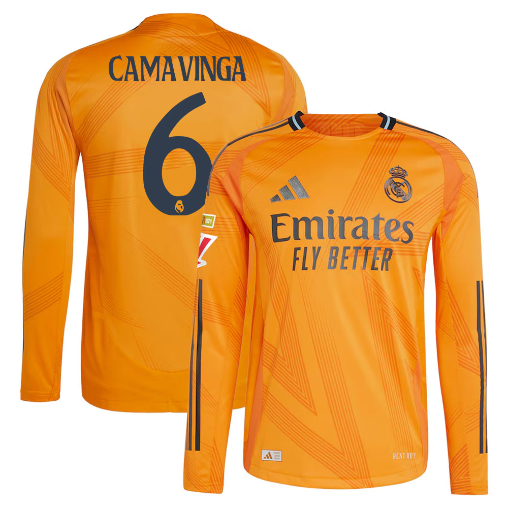 #6 Eduardo Camavinga Real Madrid 2024/25 Away Long Sleeve Player Jersey  Orange