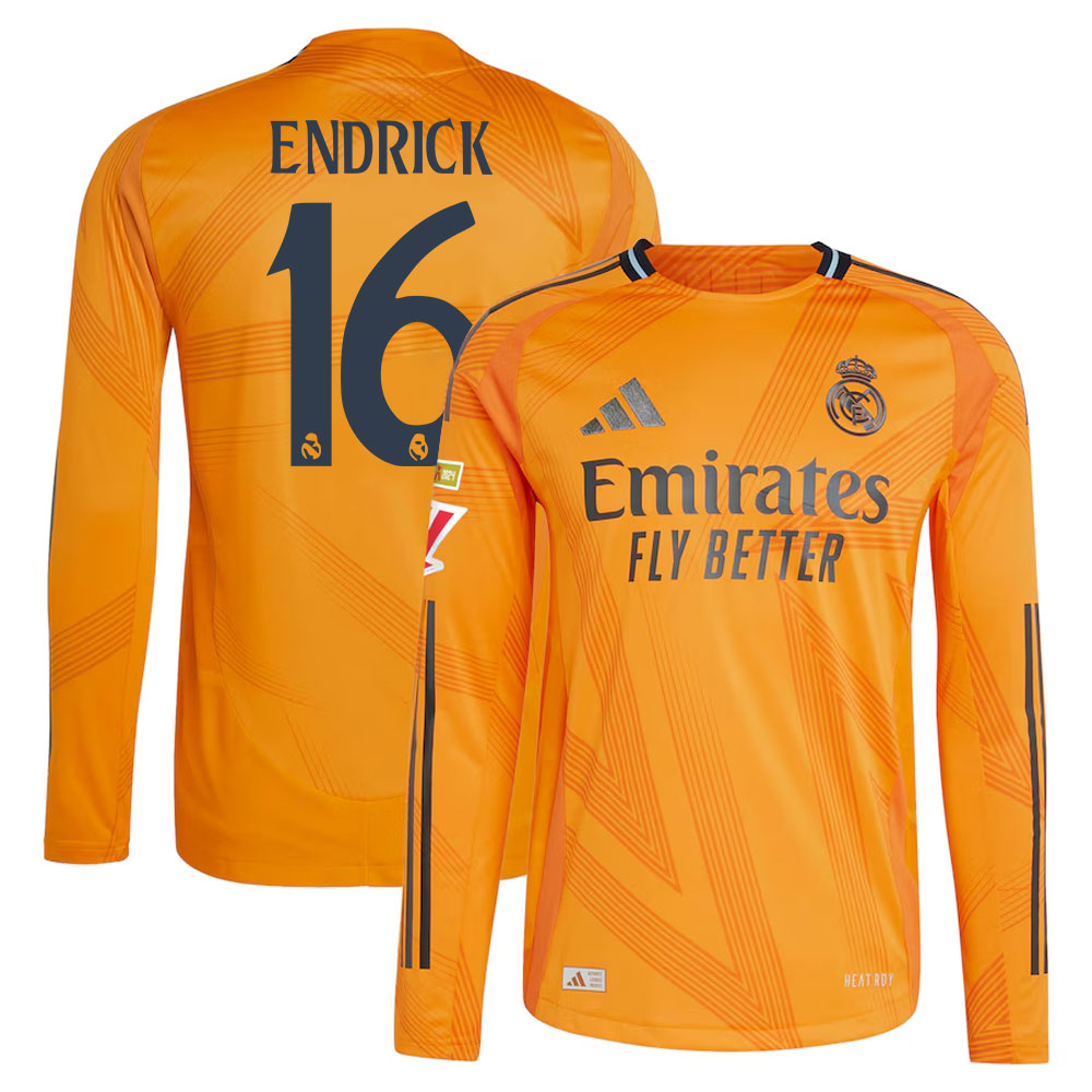 #16 Endrick Felipe Real Madrid 2024/25 Away Long Sleeve Player Jersey  Orange