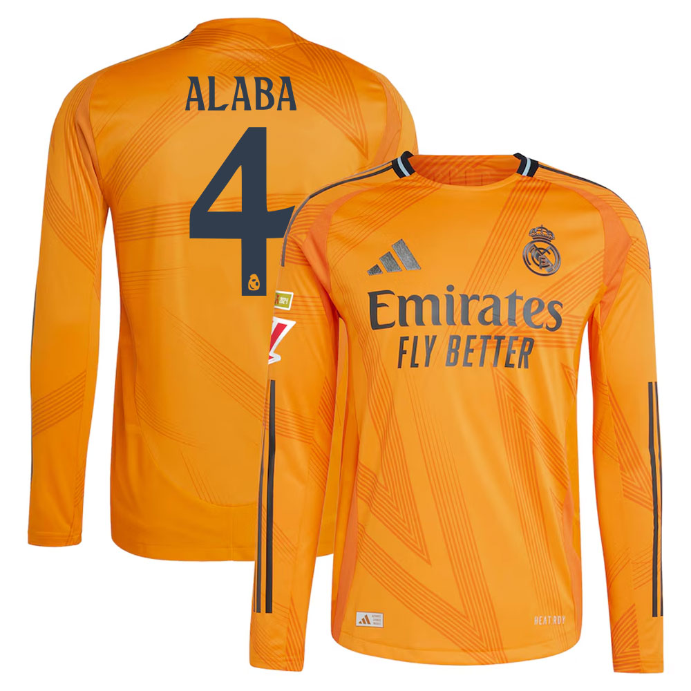 #4 David Alaba Real Madrid 2024/25 Away Long Sleeve Player Jersey  Orange