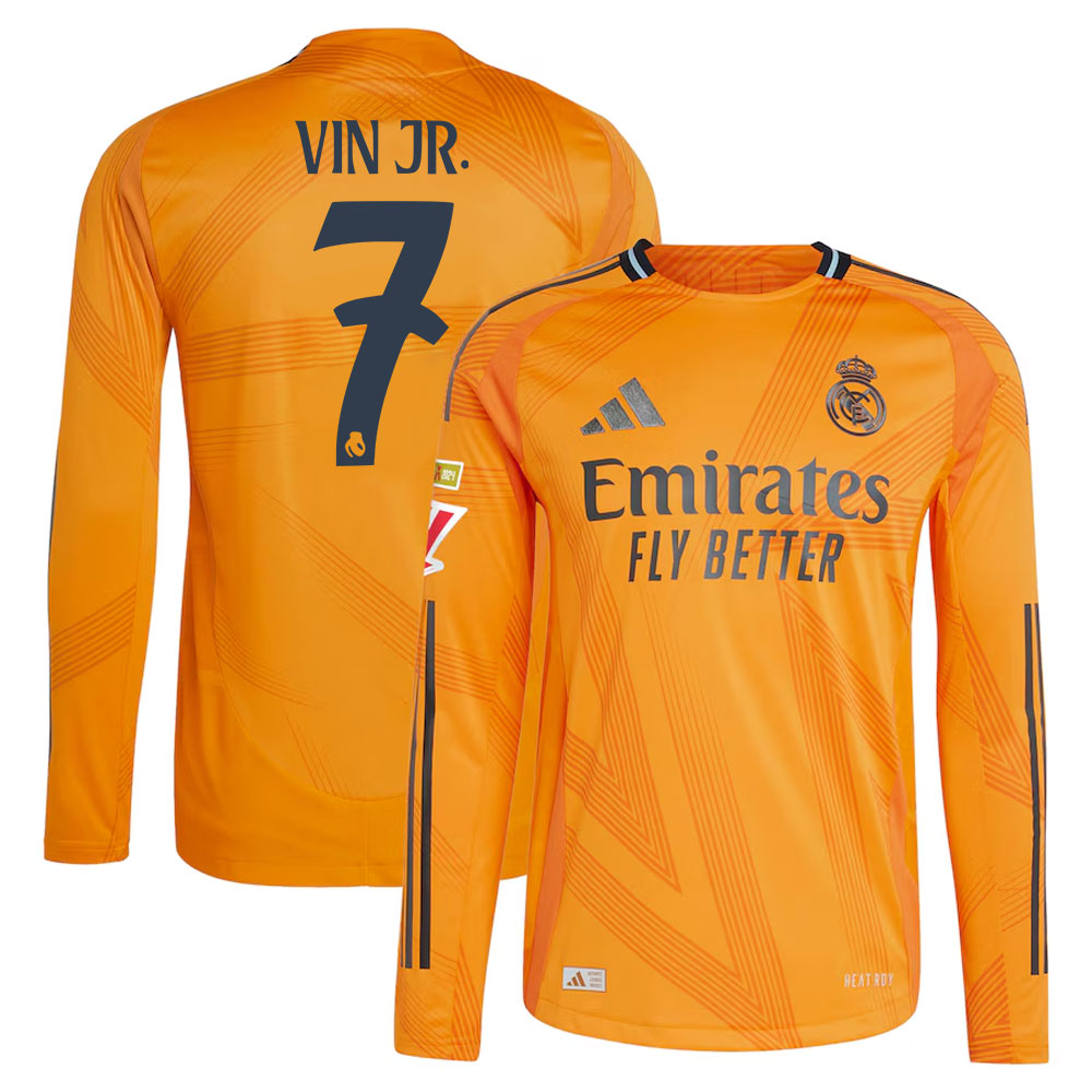 #7 Vincius Jnior Real Madrid 2024/25 Away Long Sleeve Player Jersey  Orange