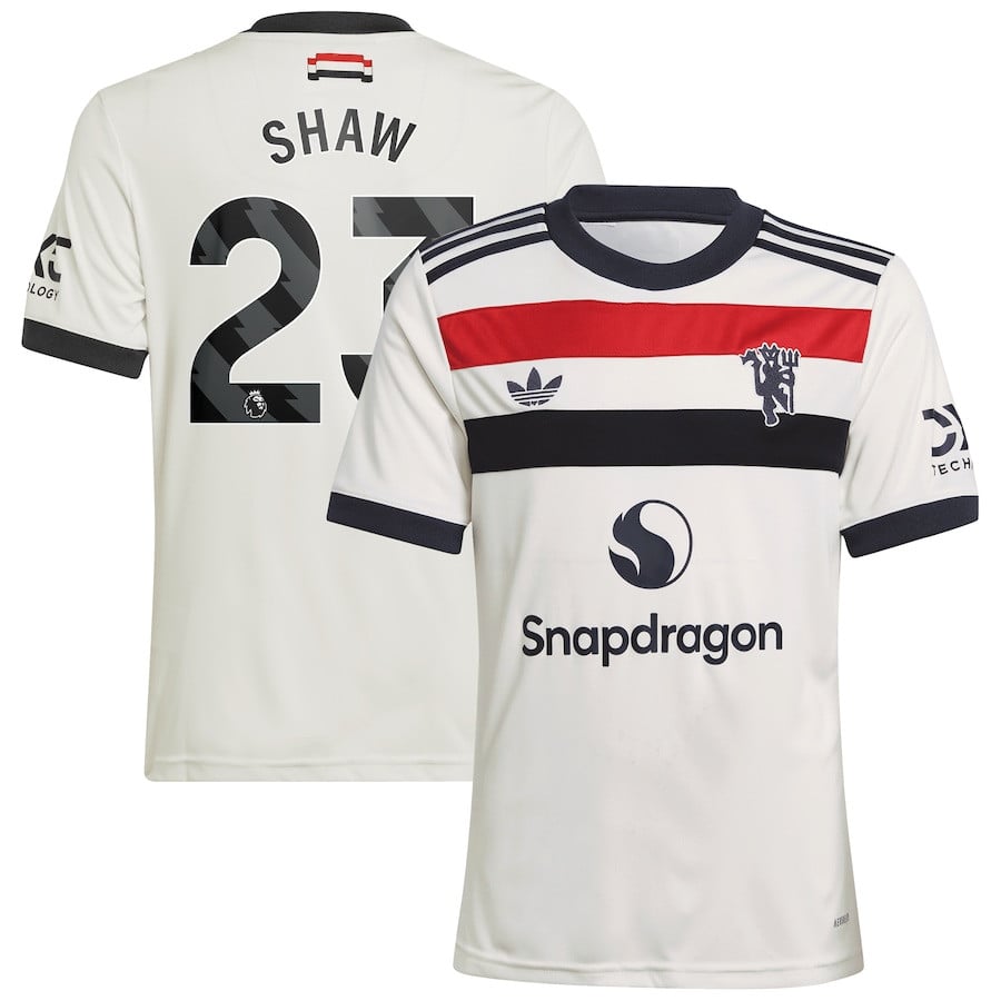 Luke Shaw 23 Manchester United 2024/25 Third YOUTH Jersey – Cream