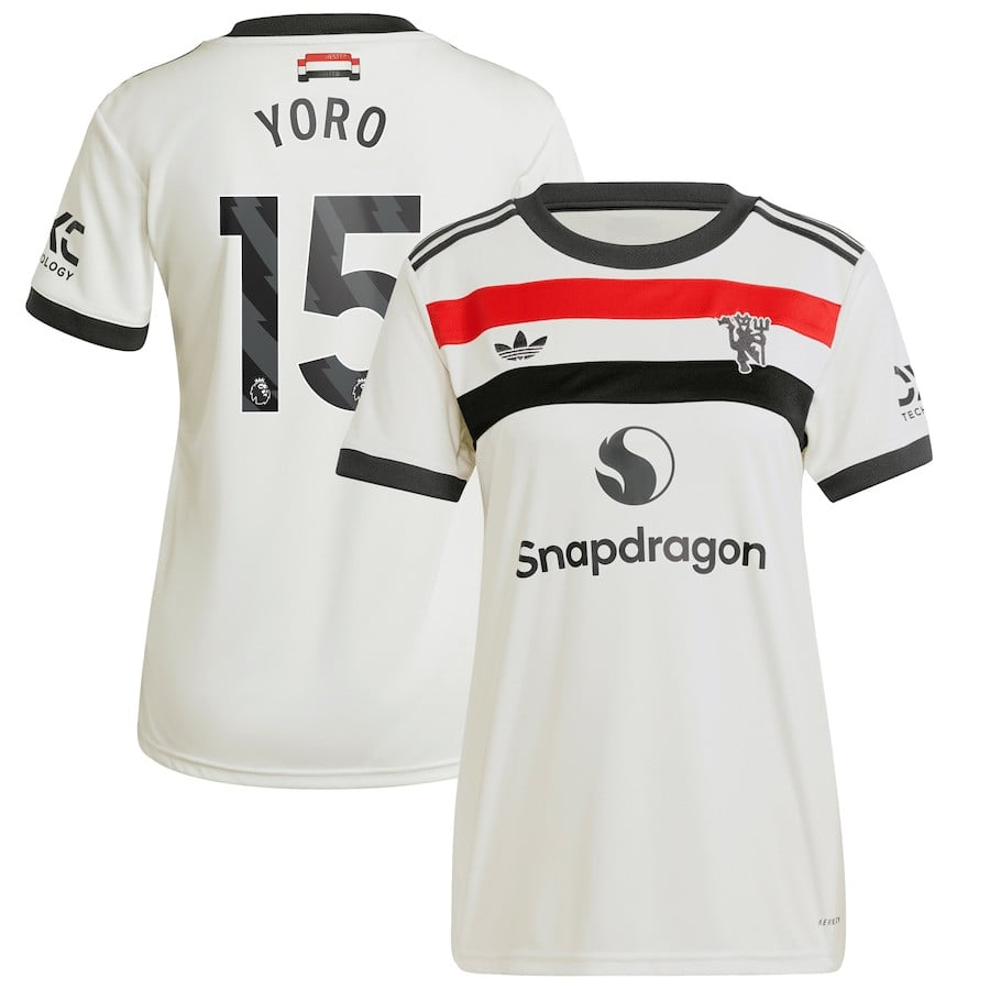 Leny Yoro 15 Manchester United 2024/25 Third Women Jersey – Cream