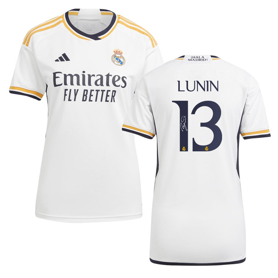 Andriy Lunin 13 Signed Real Madrid 2023/24 White Home Autographed – Women