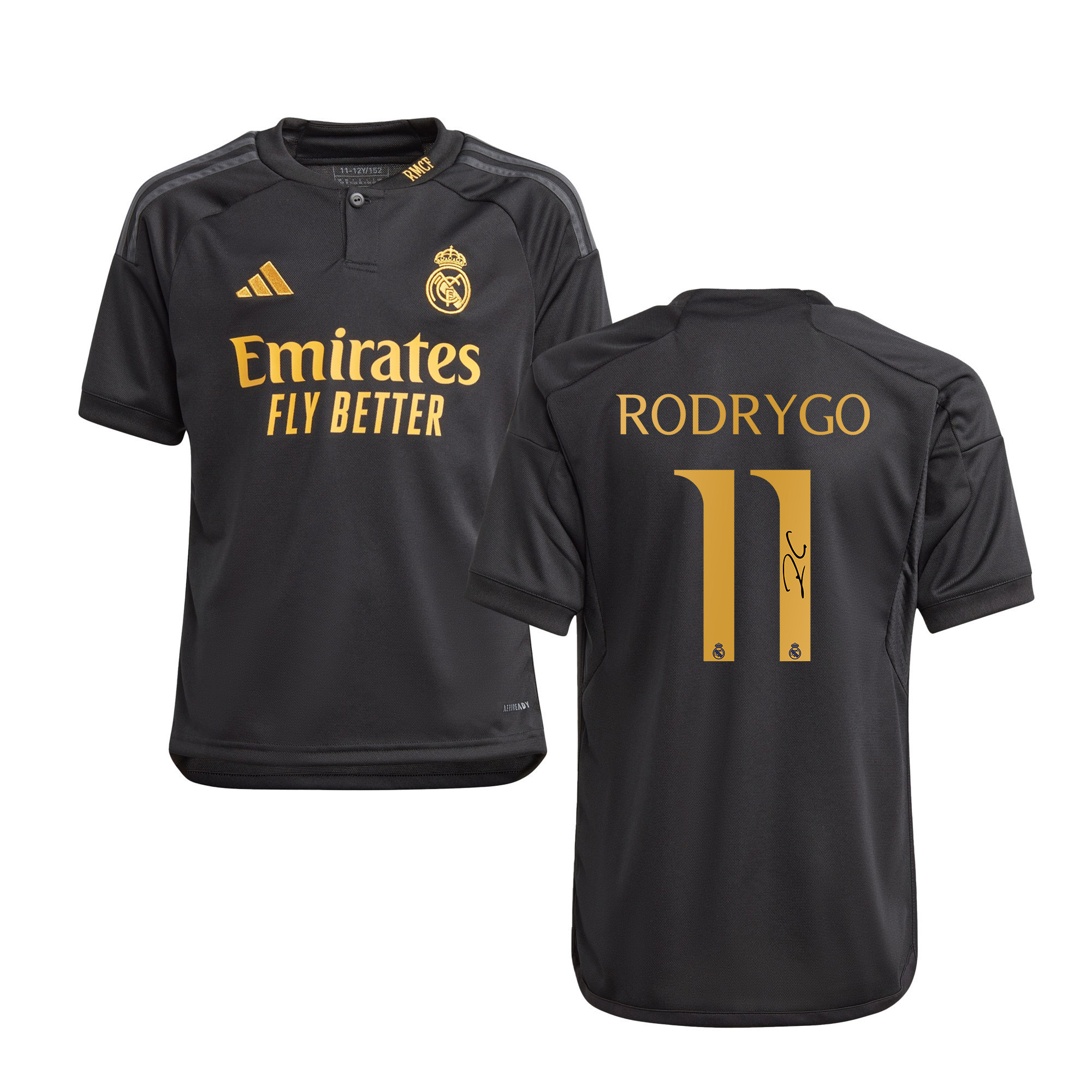 Rodrygo 11 Signed Real Madrid 2023/24 YOUTH Third Autographed – Black