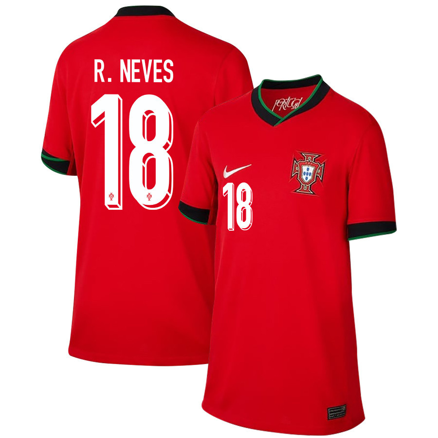 Rben Neves 18 Portugal National Team 2024/25 Home YOUTH Jersey – Red