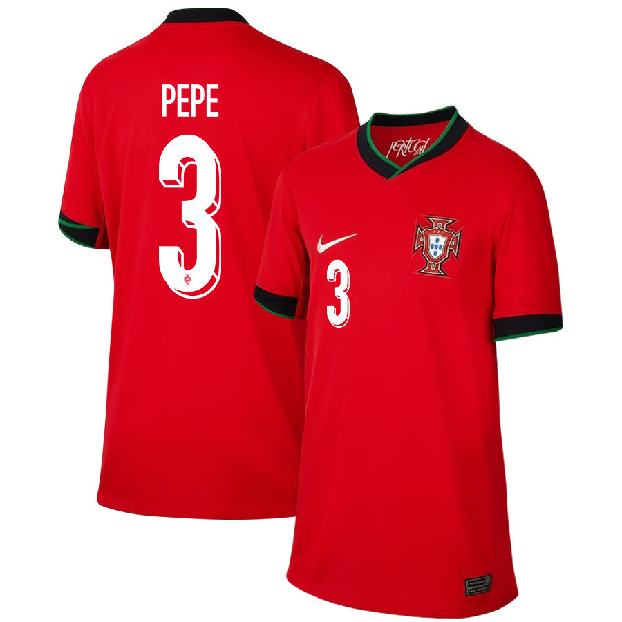 Pepe 3 Portugal National Team 2024/25 Home YOUTH Jersey – Red