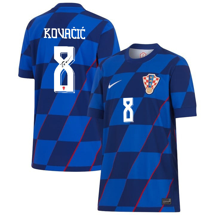 Mateo Kova?i? 8 Signed Croatia National Team 2024 Away YOUTH Jersey Autographed – Navy