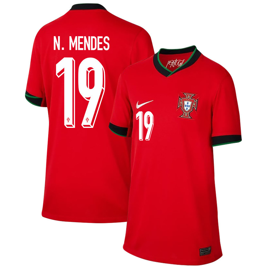 Nuno Mendes 19 Portugal National Team 2024/25 Home YOUTH Jersey – Red