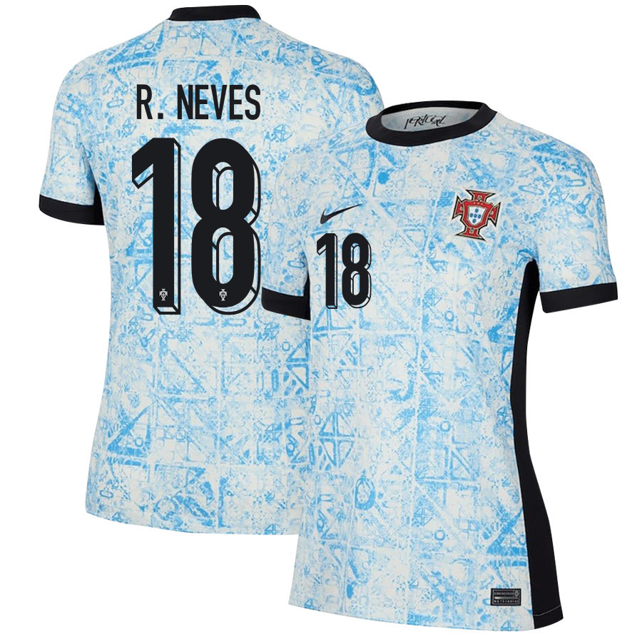 Rben Neves 18 Portugal National Team 2024/25 Away WOMEN Jersey – Cream/Blue