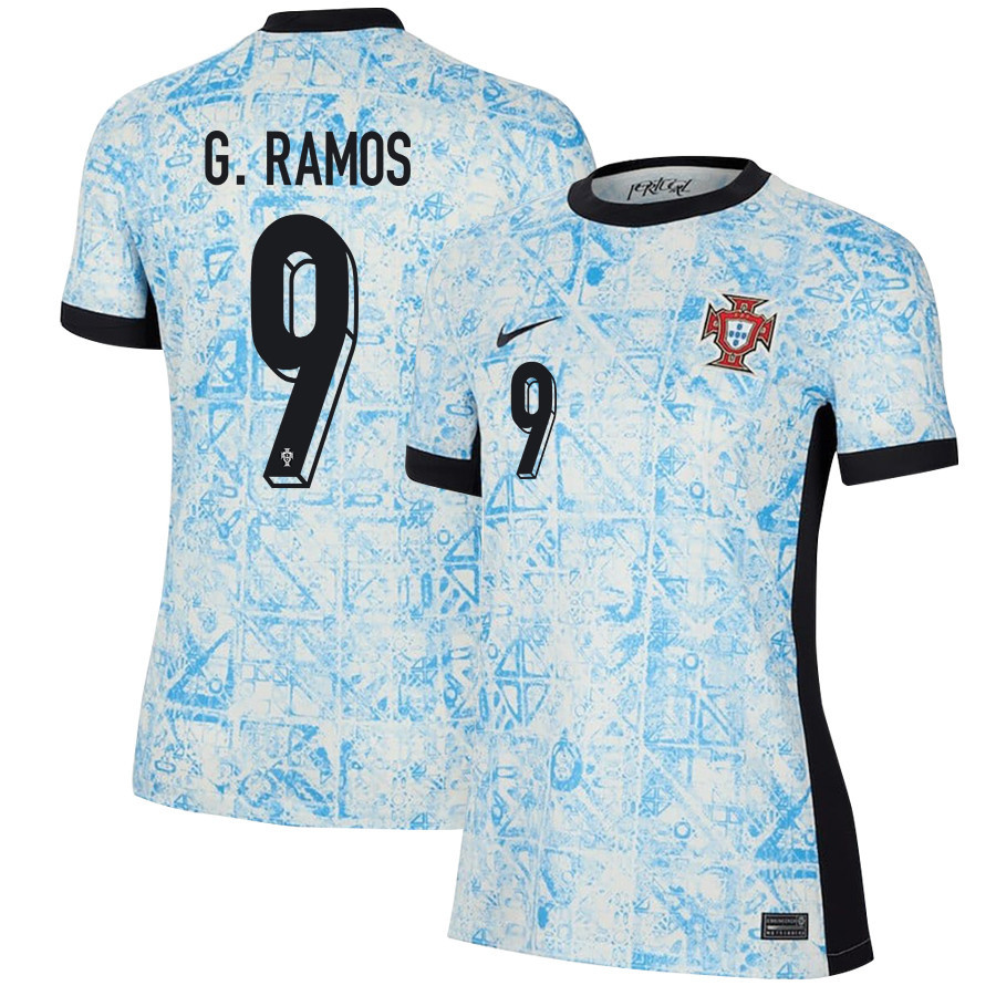 Gonalo Ramos 9 Portugal National Team 2024/25 Away WOMEN Jersey – Cream/Blue