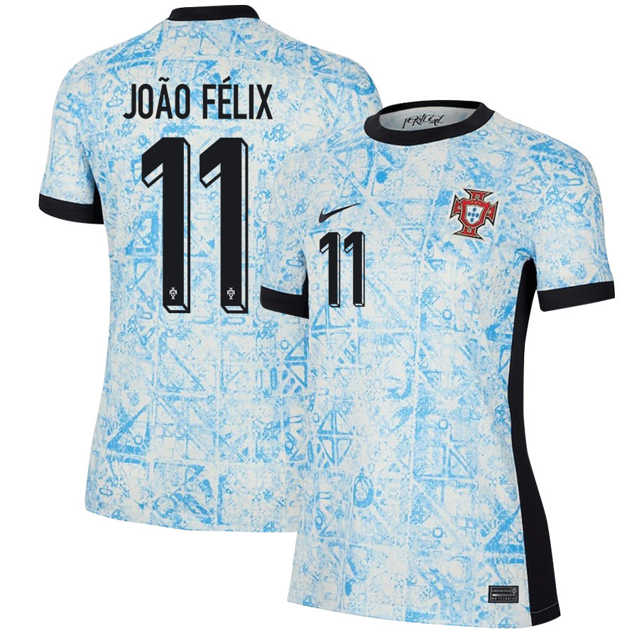 Joo Flix 11 Portugal National Team 2024/25 Away WOMEN Jersey – Cream/Blue