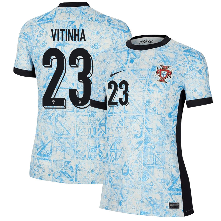 Vitinha 23 Portugal National Team 2024/25 Away WOMEN Jersey – Cream/Blue