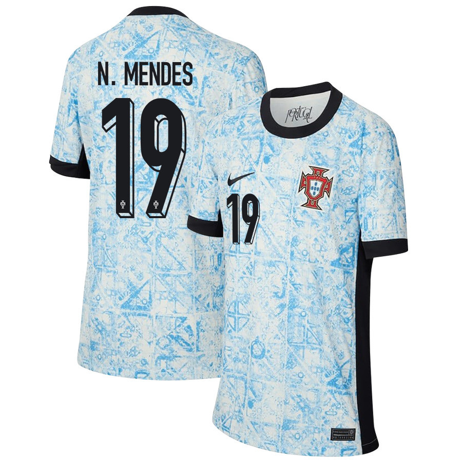 Nuno Mendes 19 Portugal National Team 2024/25 Away YOUTH Jersey – Cream/Blue