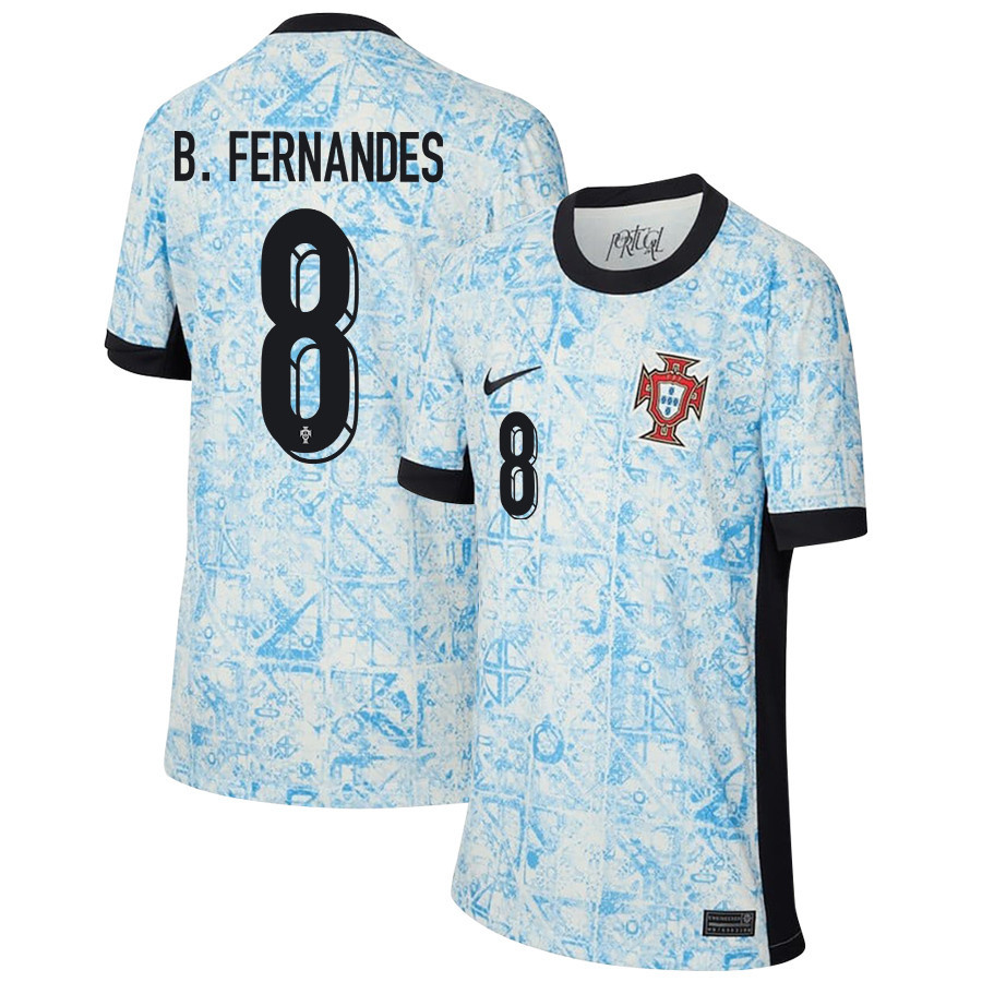 Bruno Fernandes 8 Portugal National Team 2024/25 Away YOUTH Jersey – Cream/Blue