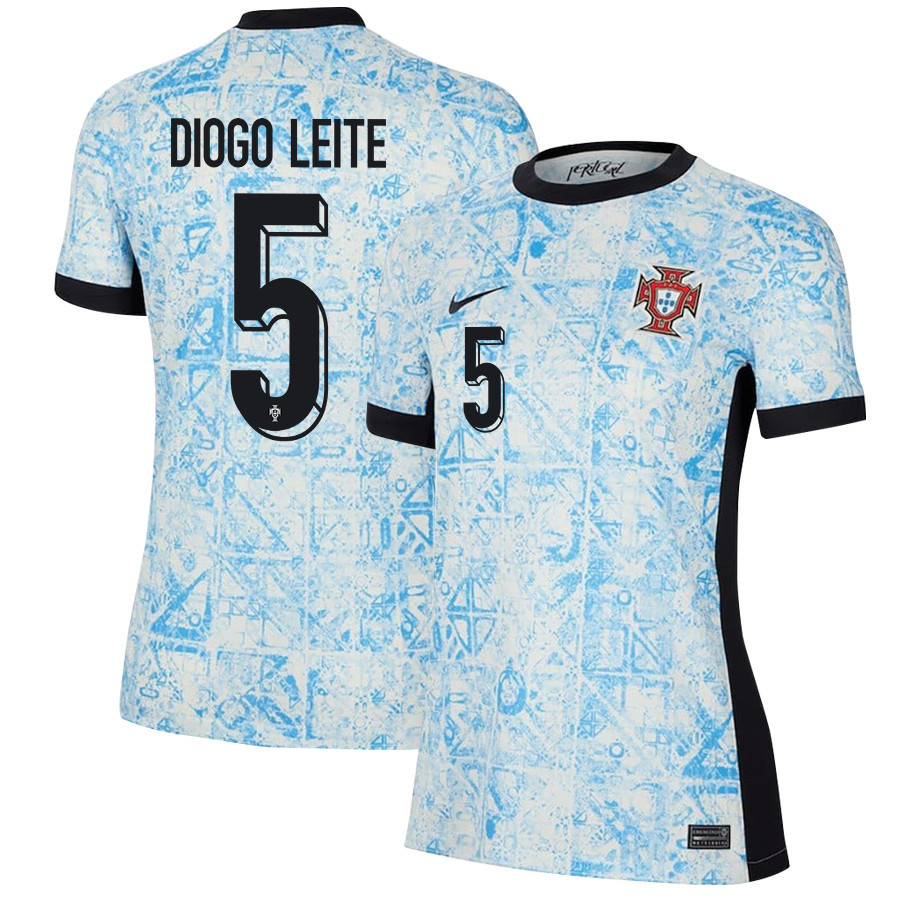 Diogo Leite 5 Portugal National Team 2024/25 Away WOMEN Jersey – Cream/Blue