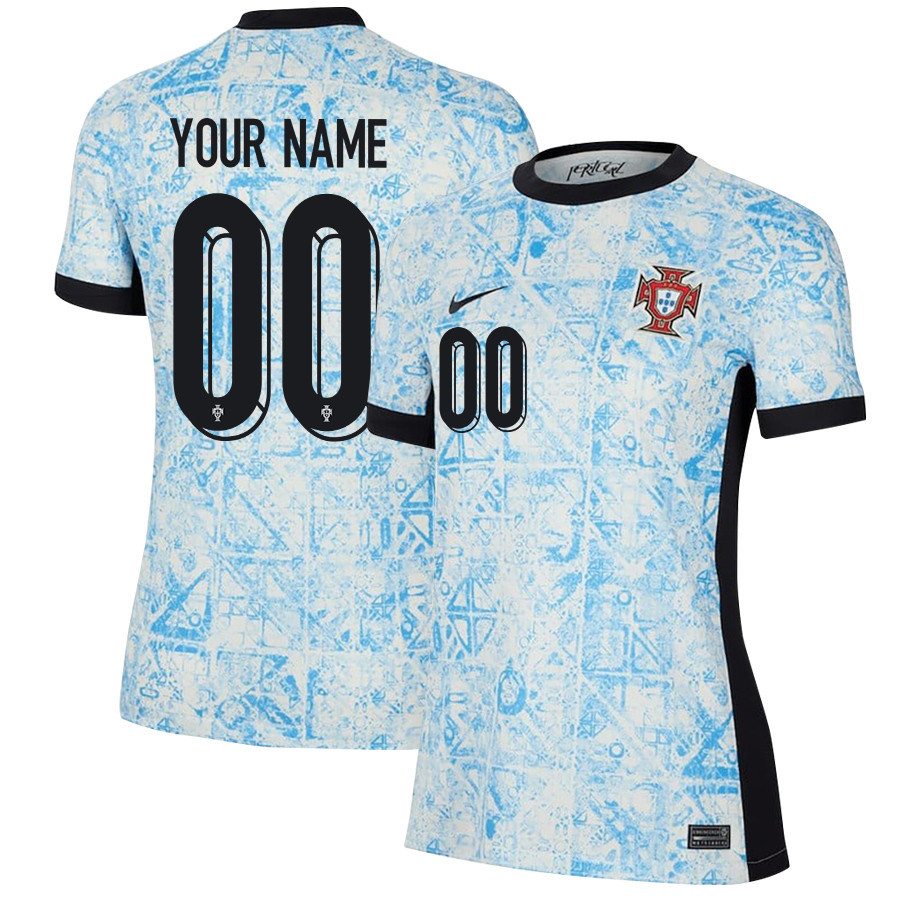 Portugal National Team 2024/25 Away Custom WOMEN Jersey – Cream/Blue